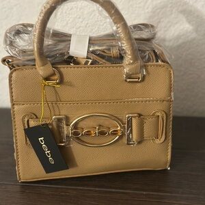 Bebe Gold Accent Tan Satchel